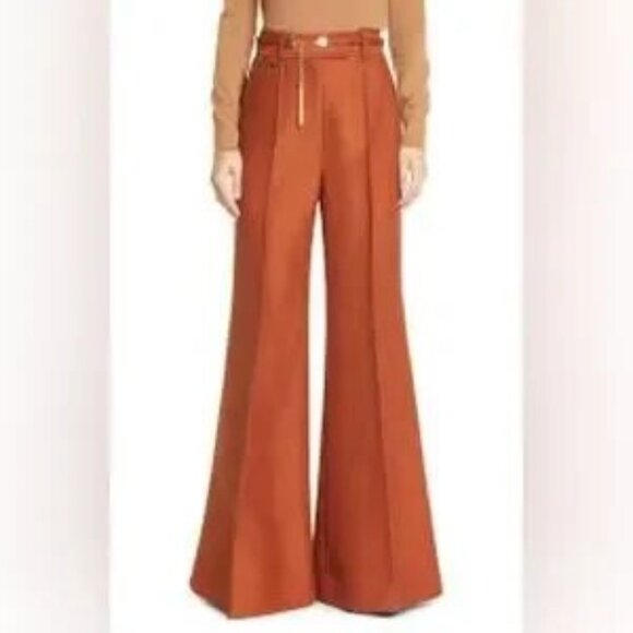 Zimmermann Kaleidoscope Brick Wool Wide Leg Pants with Belt Size 0 - Picture 2 of 2